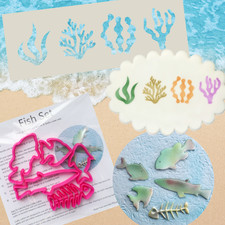 Seaweed Stencil, 5 Different Fish Cutter Set for Cake Decorating, Crafting