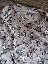 QVC Womens Cozy Home Plush Pajamas Pjs Size L Grey Butterfly Used