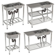 Stainless Steel Commercial Kitchen Sink 1/2 Bowls Catering Restaurant Waste Unit
