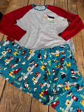 Fabulous FRUGI Festive Christmas Tree Puffin Post Blue Grey PJ’s Pyjamas, Large