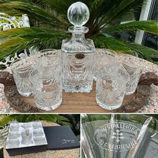 Rare SQ. DECANTER +6 WHISKY SET CRISTALLERIE De LORRAINE LUDOVIC Cut Glass Box
