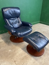 Leather Recliner Swivel Armchair And Stool Stressless Style Blue Chairworks