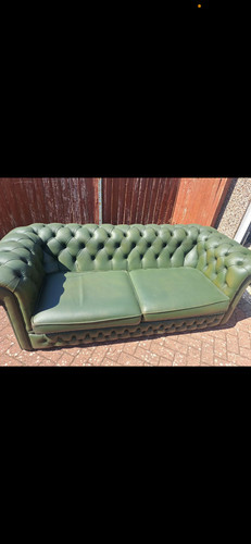 Green leather seater - 3,