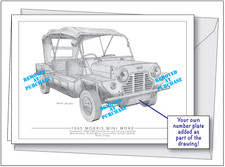 Morris Mini Moke personalised hand-drawn greeting card