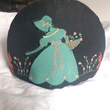 Vtg 50s ? Tea Cosy Crinoline Lady Black Duck Egg Flowers Felt