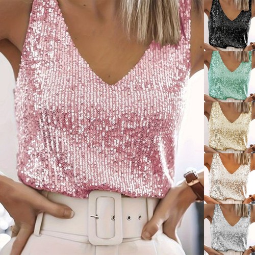 Women sparkly sequin tank tops - sparkly,