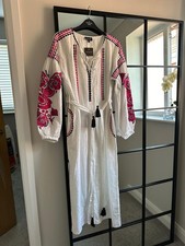 Topshop linen blend Embroidered Kaftan Style Dress Size 8 NWT £52!