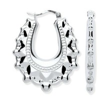 Sterling Silver Victorian Style Gypsy Oval Creole Hoop Earrings Solid 925 Silver