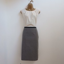 Hobbs Dress UK 16 New Silk Cotton Cream Black Occasion Wedding Business Pencil