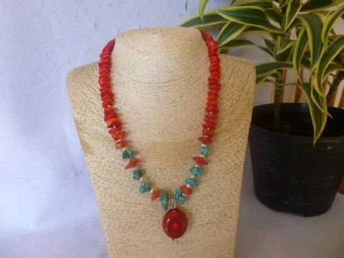 Red coral and turquoise nugget - coral,