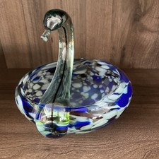 DISH ART GLASS SWAN MURANO ITALY 1960s BLUE HANDMADE HAND BLOWN VGC DECORATIVE