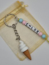 Personalised ice cream Keyring, food gift, school bag name tag, summer
