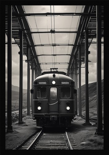 Serene vintage train - train, framed