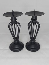 Pair Of Black Decorative Metal Candlesticks For Votive Or Pillar Candles