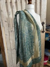 Green traditional Indian Zari shimmer floral wool & silk pashmina shawl