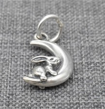 4pcs of 925 Sterling Silver Moon Rabbit Bunny Charm for Easter Bracelet Necklace