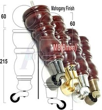4x SOLID WOOD FURNITURE SOFA LEGS M8 REPLACEMENT FEET WITH CASTORS 215mm HIGH