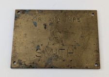 Vintage Brass Door Name Plate Mr And Mrs Smith Plaque 5.5" x 4"