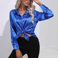 Womens Satin Silk Solid Shirt