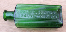 Green Ribbed Glass Poison Bottle Frank A Rogers Pharmacist Beaumont St  W1