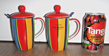 Pair Of Whittard Colourful Striped Lidded Mugs With Infusers/Strainers ~ Unused
