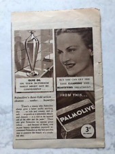 1937 VINTAGE ADVERT SMALL PALMOLIVE OLIVE OIL SOAP CLEANSES SOOTHES BEAUTIFYING