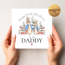 Personalised Peter Rabbit First Christmas Card As Daddy, Grandad, Uncle