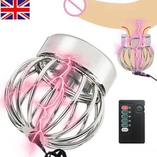 2025 Men Shock E-Stim Ball Stretcher Male Cage Chastity Enhancer Delay Device UK