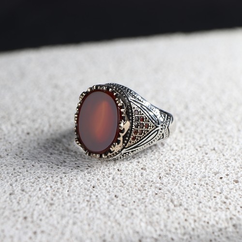 925 sterling silver red - silver, agate