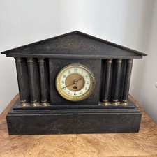 Antique Slate Mantle Clock with 6 Columns for Restoration 42x32cm