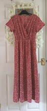 Pretty Red White Ditsy Floral Wrap Style Maxi Split Dress ?M 10 12 