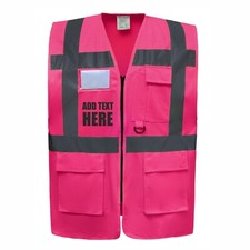 YOKO Custom Printed Hi Vis Zipped Vest With Pockets, Personalised, 12 colours