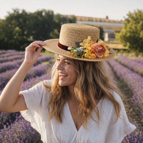 Women straw boater - hat, with