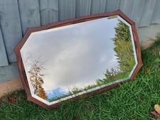 Vintage Mahogany Bevelled Wall Mirror Heavy Octagonal Beaded 73cm x 45cm