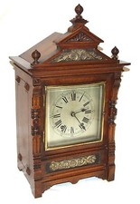 Antique Oak & Brass TING TANG Bracket Mantel Clock : CLEANED & SERVICED (a60)