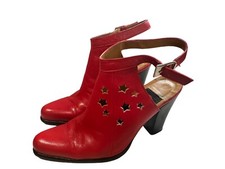 Vtg 80s 90s Red Or Dead Shoes 37 4 Star Ankle Strap Leather Heels Quirky Western