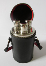 Vintage Triple Hip Flask in Black Leather Case