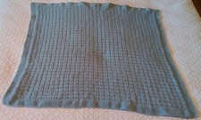 Hand Knitted Baby  Blanket/Throw , DK Duck Egg Blue,  Approx 82 X 70 Cm NEW