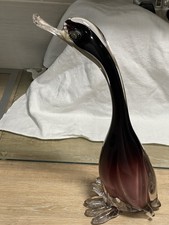 Murano Glass 15” Tall Duck Figure Amethyst Colour Gold Flecks In Beak Exc Cond