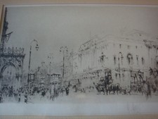 WILLIAM WALCOT, ETCHING, EUSTON RD AT ST PANCRAS, 1937, PENCIL SIGNED, FRAMED