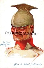 WW1 Paris Color  Prussian Uhlans officer   Caricature Printed postcard