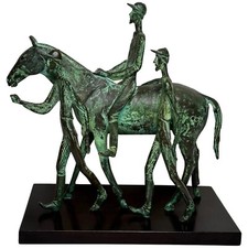 Bronze Race Horse & Jockey Group With Stable Hands Sculpture Attributed Carybé