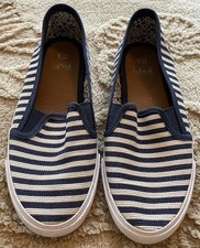 F&F UK 5 Women’s Canvas Pumps Slip On Flat Shoes Casual  Blue /White