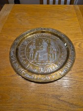 Antique Vintage Egyptian brass Decorative Plate with silver and copper inlay 