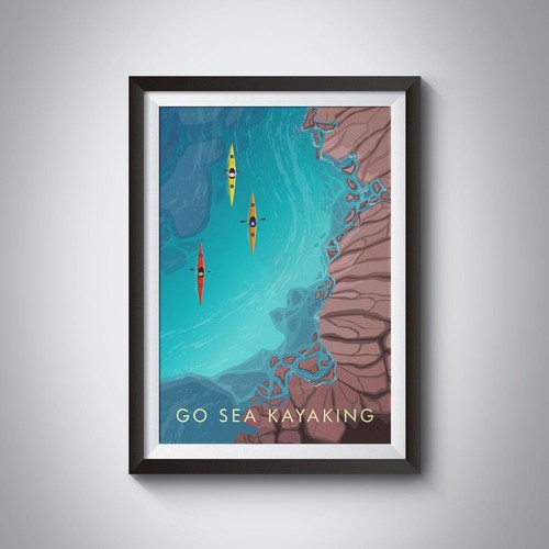 Sea kayaking travel poster - sea,