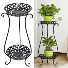 Plant Stand Indoor Outdoor 2 Tier Tall Metal Potted Holder Flower Pot Decor Rack