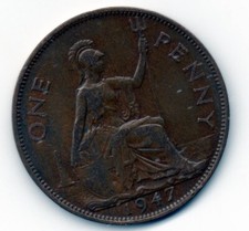 1947 ONE PENNY KING GEORGE VI 1d COIN GOOD CONDITION BRONZE COPPER