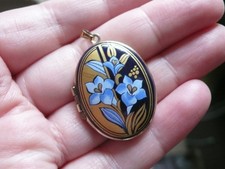 Vintage Michaela Frey Enamel Flower and Gold Gilt Metal Locket