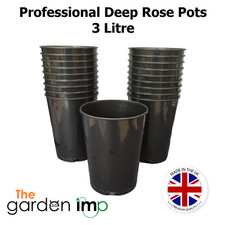 3L Litre Deep Rose Plant Pots Black Plastic Round Tall Strong Nursery Lt Pot