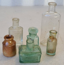 Collection of Antique Glass Bottles & 1 Stoneware - Apothecary, Empty, Small